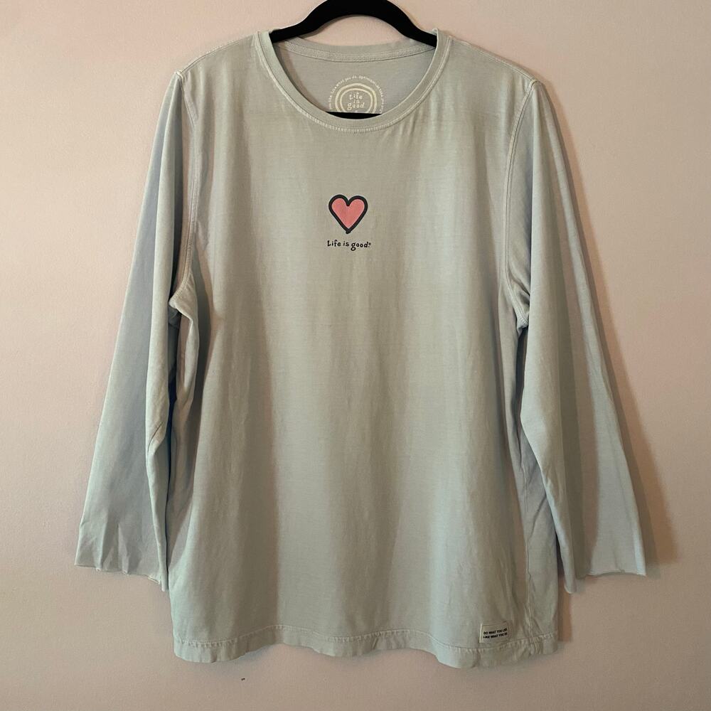 Life Is Good Light Blue Heart Long Sleeve Shirt Outdoor Casual Gorpcore size XL